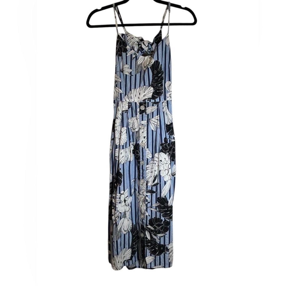 Saks Fifth Avenue Floral Striped Dress Size XS Blue Black